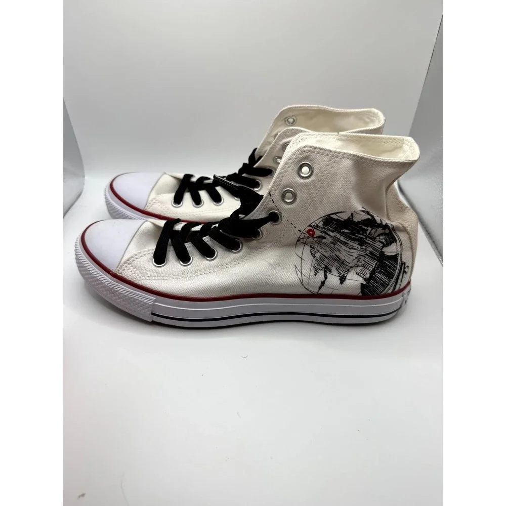 Converse Chuck Taylor All Star Hi M7650 White Globe Print Mens 8.5 Womens 10.5